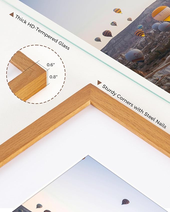 Marsmiles 24x36 Wooden Picture Frame, USA-Sourced Natural Oak Solid Wood Photo Frame with Real Glass for Display Pictures 20x30 with Mat or 24x36 without Mat, Teak, 2 Pack