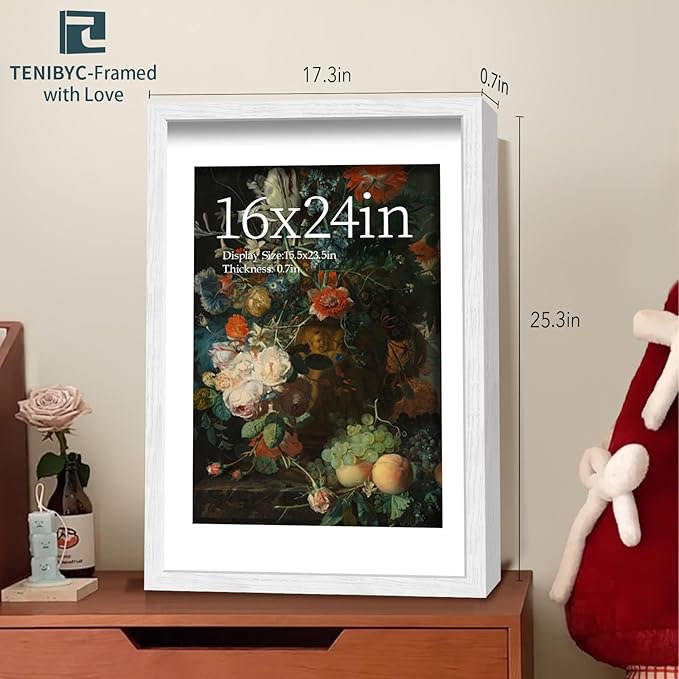 16x24 Poster Frame 4 Pack - White Solid Wood Picture Photo Frame - Woodgrain Series - Room, Office, Gallery, Studio Display - Wall Hanging