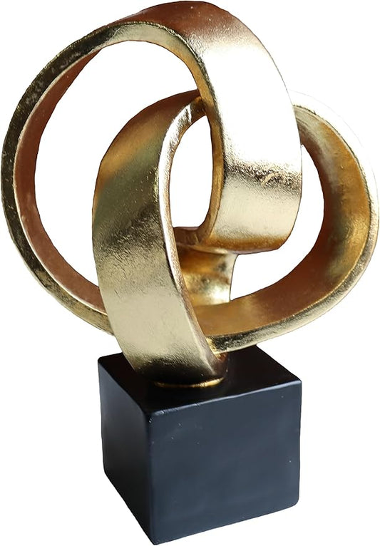 10" Modern Abstract Ribbon Decorative Sculpture, Knot Sculptures,Home Decor,Coffee Table Statues,Dining Living Room Desk Decor（Golden）