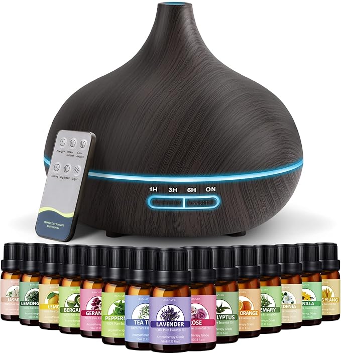 SACATR Essential Oil Diffusers，550ml Oil Diffuser with 15x10mL Essential Oils，Aromatherapy Diffuser with Ultrasonic Technology, Diffusers for Essential Oils Large Room, Home Office