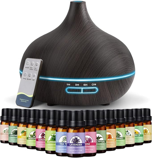 SACATR Essential Oil Diffusers，550ml Oil Diffuser with 15x10mL Essential Oils，Aromatherapy Diffuser with Ultrasonic Technology, Diffusers for Essential Oils Large Room, Home Office