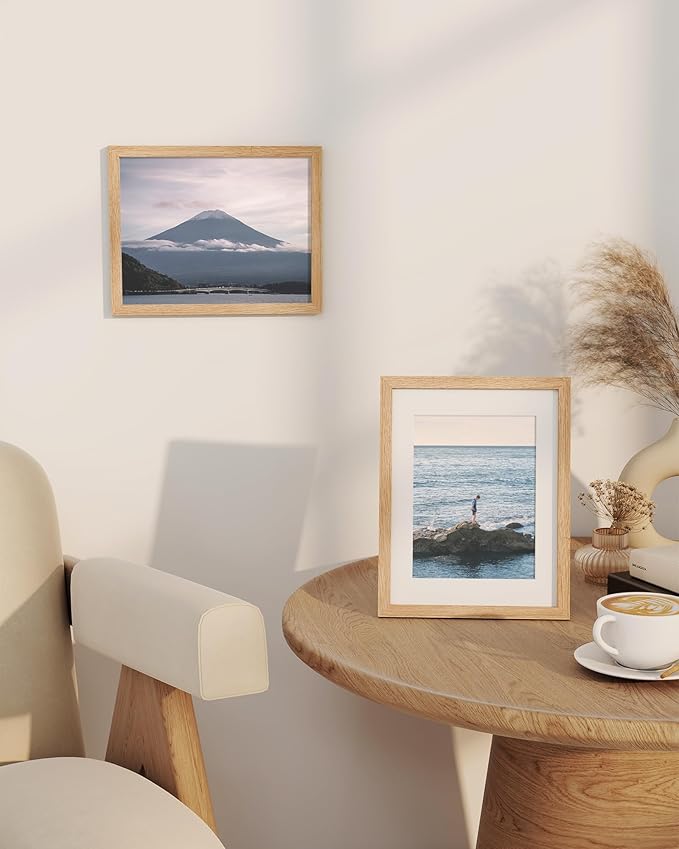 Marsmiles 8.5x11 Wooden Picture Frame, USA-Sourced Natural Oak Solid Wood Photo Frame with Plexiglass for Display Pictures 6x8 with Mat or 8.5x11 without Mat, Natural, 3 Pack