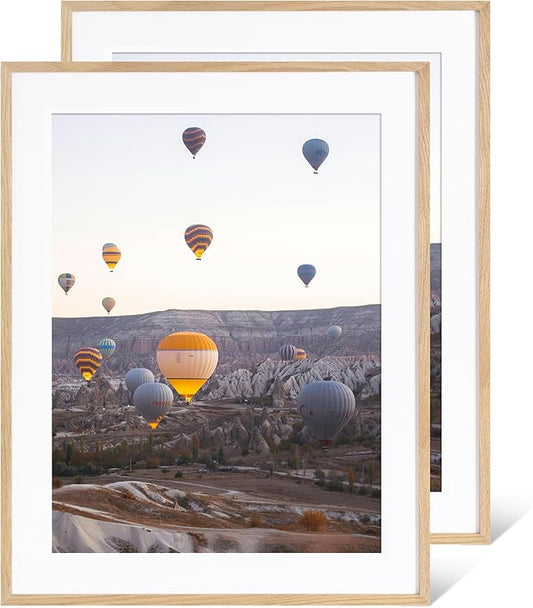 Marsmiles 22x28 Wooden Picture Frame, USA-Sourced Natural Oak Solid Wood Photo Frame with Real Glass for Display Pictures 18x24 with Mat or 22x28 without Mat, Natural, 2 Pack