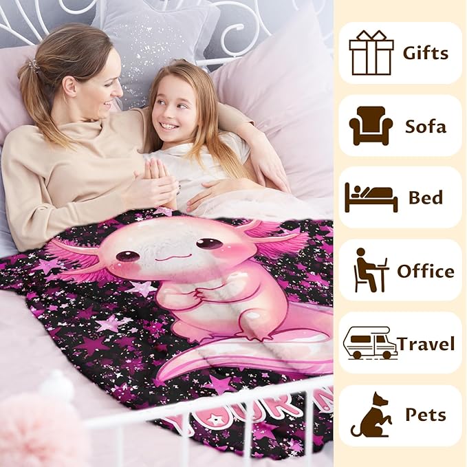 Custom Girls Blanket Personalized Blankets for Girls Teens Gift for Daughter Birthday, Cozy 60 x 50 Inches Cute Animals Theme Flannel Throws for Bed Living Room Home Decor Travel