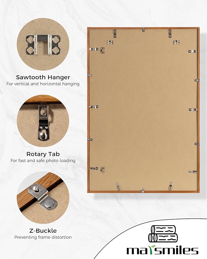Marsmiles 24x36 Wooden Picture Frame, USA-Sourced Natural Oak Solid Wood Photo Frame with Real Glass for Display Pictures 20x30 with Mat or 24x36 without Mat, Teak, 2 Pack