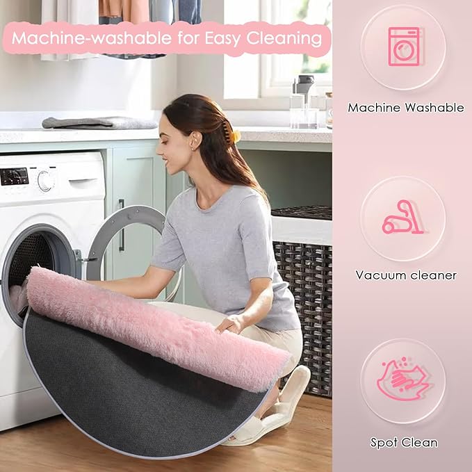 Pink Fluffy Round Rug 5Ft for Girls Bedroom Decor Aesthetic, Shaggy Circle Area Rugs for Kids Room Living Room, Cute Fuzzy Carpet for Nursery, Dorm, Classroom, Teen, Princess, Comfy Baby Playroom Rug