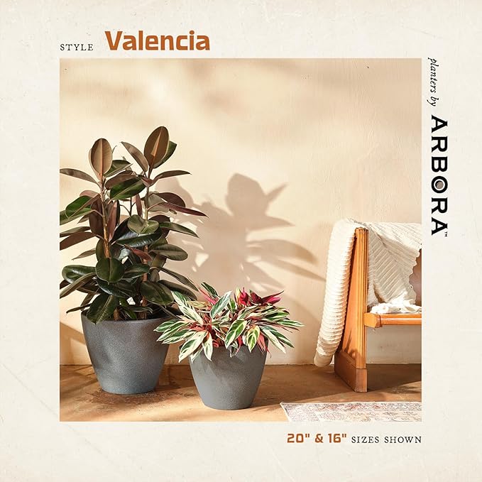 ARBORA 20" Valencia Polyresin Indoor and Outdoor Planter with Stone Blend Concrete Gray Finish - Durable, Weatherproof, Lightweight, Large Plant Pot for Patio, Garden, Deck, Entryway