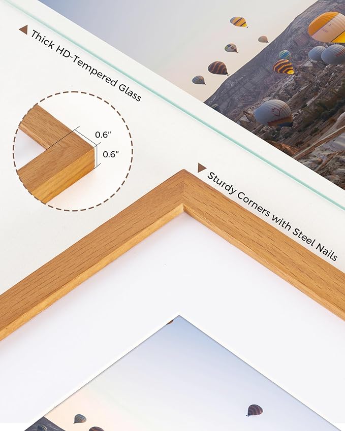 Marsmiles 8x10 Wooden Picture Frame, USA-Sourced Natural Oak Solid Wood Photo Frame with Plexiglass for Display Pictures 5x7 with Mat or 8x10 without Mat, Teak, 1 Pack