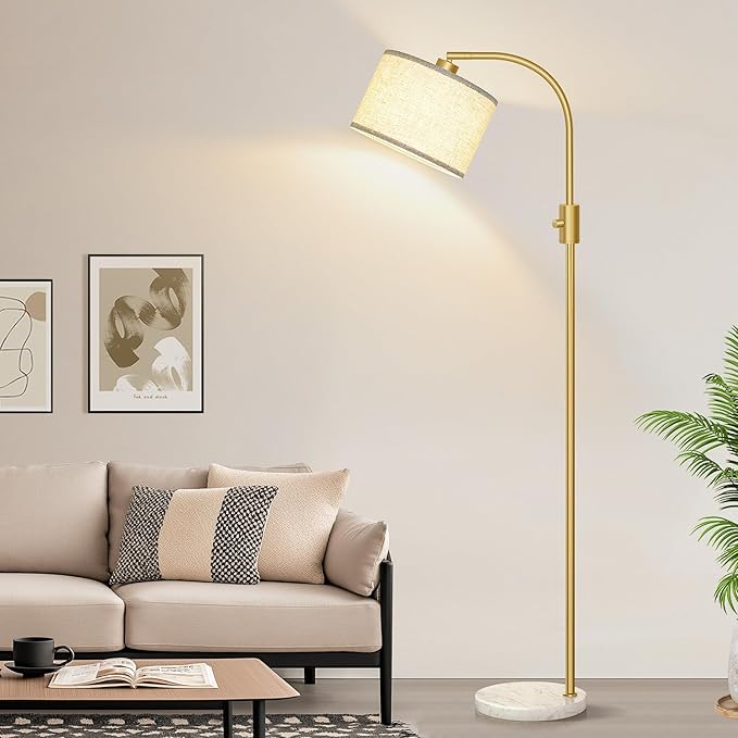 【Upgraded】 Dimmable Gold Floor Lamp, 1200 Lumens LED Bulb Included, Arc Floor Lamps for Living Room Modern Standing Lamp with Marble Base, Tall Lamp for Living Room Bedroom Office Reading Room Nursery
