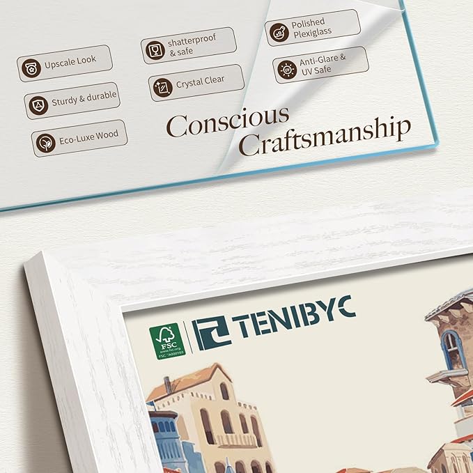 16x24 Poster Frame 4 Pack - White Solid Wood Picture Photo Frame - Woodgrain Series - Room, Office, Gallery, Studio Display - Wall Hanging