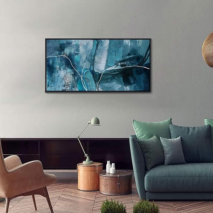 YDYSUNE Abstract Wall Art - Teal Canvas Wall Decor,Fan Art Large Picture for Living Room Bedroom Framed Painting Artwork Decoration Size 20x40Inches