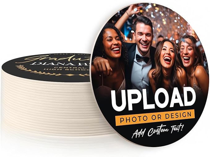 10 Pack, Personalized Drink Coasters, Custom Cardboard Coasters with Photo and Text, Design Your Own Coaster for Events, Parties, Bars, and Unique Gifts, 3.95" Round