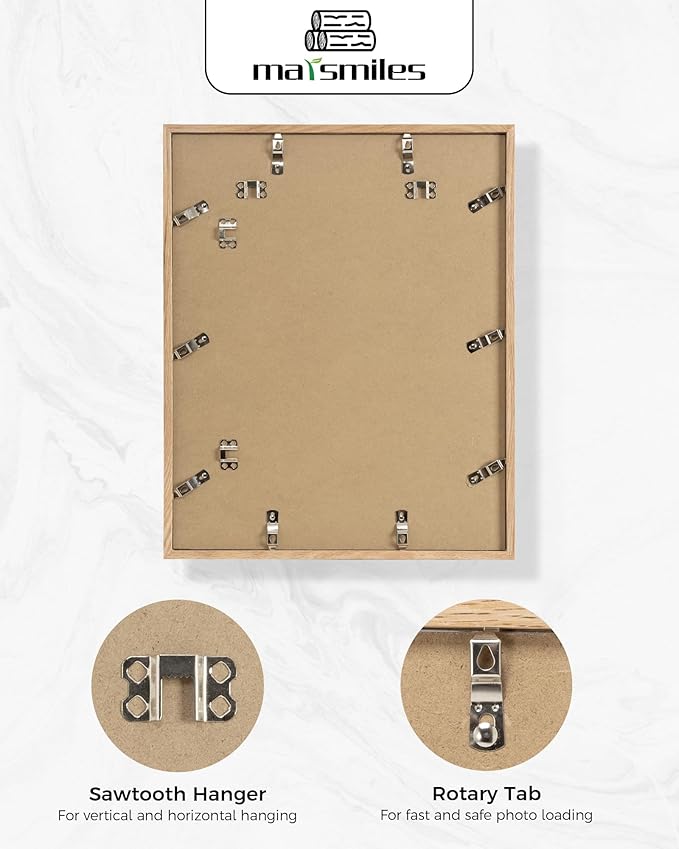 Marsmiles 16x20 Wooden Picture Frame, USA-Sourced Natural Oak Solid Wood Photo Frame with Real Glass for Display Pictures 11x14 with Mat or 16x20 without Mat, Natural, 1 Pack