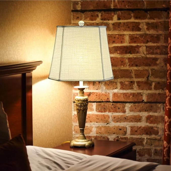 TOOTOO STAR Square Cut Corner White LampShade, 10" Top x 13" Bottom x 10.5" High Medium Shade (Spider Fitter), Handmade of Natural Linen, Easy to Assemble, Suitable for Table Lamps and Floor Lamps