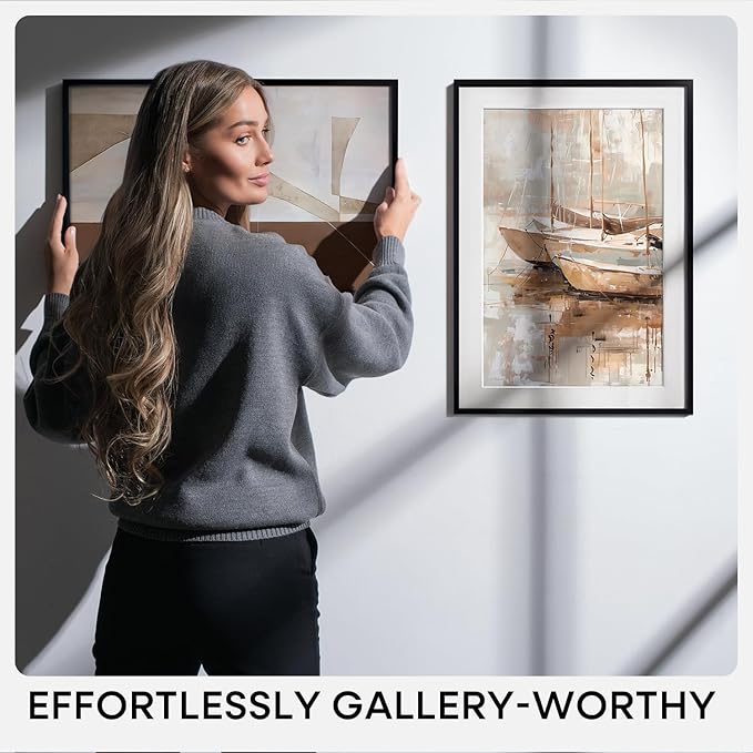 Homeforia 20 x 28 Picture Frame Black, High End Metal 20x28 Poster Frames with Mat 14x22 for Photo, 20 x 28 Black Frame Matted to 14 x 22 Print, 28x20 Hanging Frame, Tempered Glass, Wall Kit, Set of 1