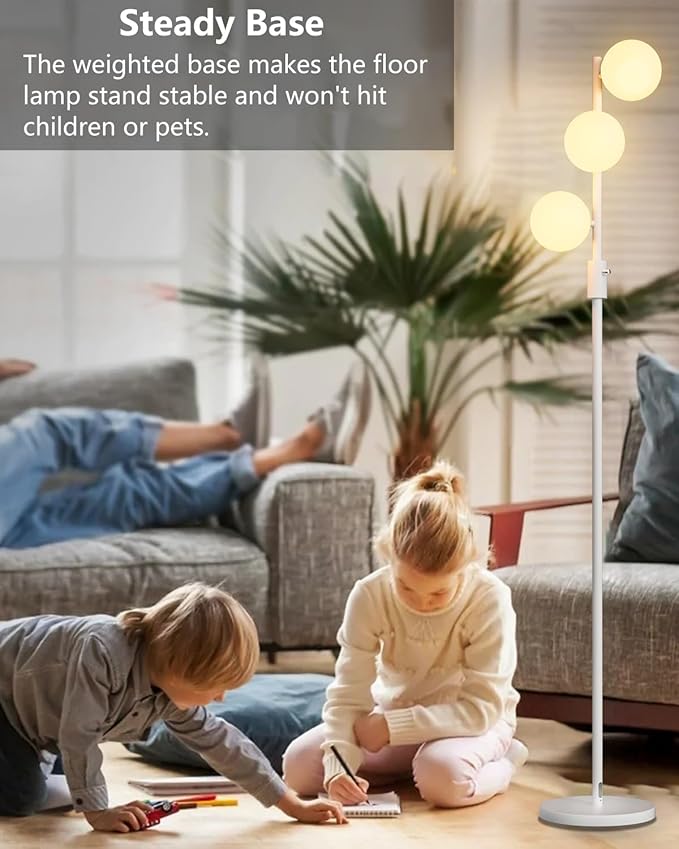 White Globe Floor Lamp Dimmable 64IN Tall Standing Lamps with Soft Warm White Eye Care 3000K G9 Bulbs, Mid Century Modern Floor Lamp for Living Room Bedroom