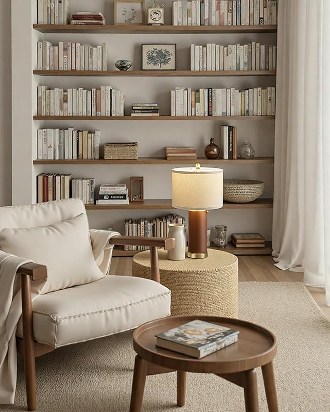 KDG 23.4" Brown PU Leather Table Lamps for Living Room Set of 2, 3 Level Brightness LED Modern Home Decor Fabric Lampshade Desk Lamp Lighitng for Bedroom, Bedside, Farmhouse, Nightstand, Night Light