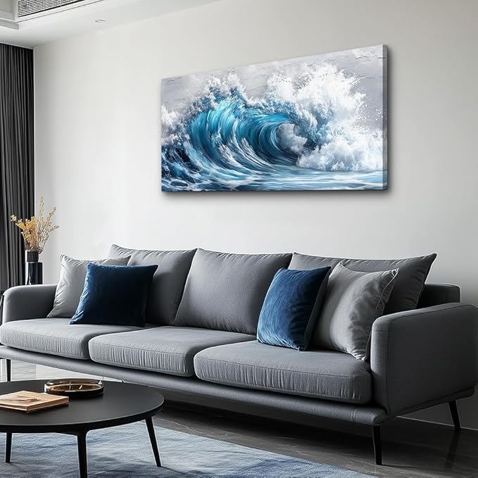 ZUITINGHUA Canvas Wall Art For Living Room Wall Decor For Bedroom Office Wall Decoration Ocean Waves Landscape Painting Black And White Pictures Artwork Room Aesthetic Home Decor 20x40 In