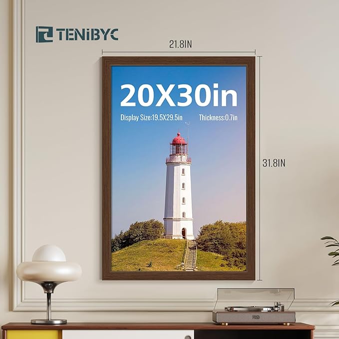 20 x 30 Poster Frame -Set of 4, Brown Wood Picture Frame, Dissplay Photos, Posters and Puzzles, Horizontal or Vertical Wall Hanging