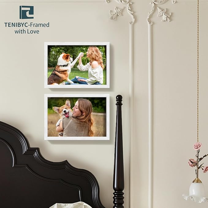 13x19 Picture Frame 4 Pack - White Solid Wood Poster Photo Frame - Tempered Glass - Woodgrain Series - Room, Office, Gallery, Studio Display - Wall Hanging