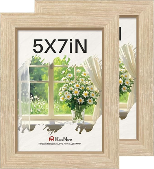 5x7 Picture Frame 2 Pack, Natural Oak Wood Gallery Photo Frame, Wall Hanging or Tabletop Display