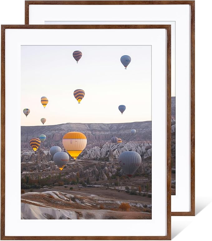 Marsmiles 22x28 Wooden Picture Frame, USA-Sourced Natural Oak Solid Wood Photo Frame with Real Glass for Display Pictures 18x24 with Mat or 22x28 without Mat, Walnut, 2 Pack