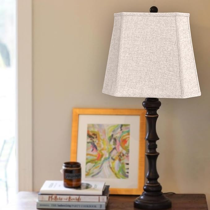 TOOTOO STAR Square cut corner lampshade, 10x13x10.5 inch medium table lamp shade floor lamp Beige Lamp shades Natural Linen Hand Crafted, Easy Assembly Required