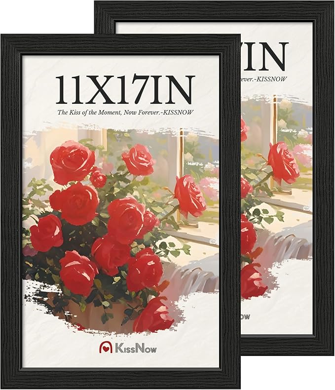 11x17 Picture Frame 2 Pack, Textured Black Solid Wood, Wall Gallery Poster Frame
