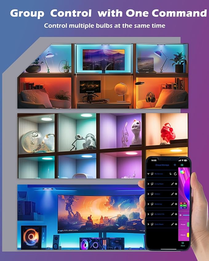 Cefrank Color Cabinet Lighting, Smart RGB LED Puck Lights Music Sync, Scene Modes, Color Changing LED Lights