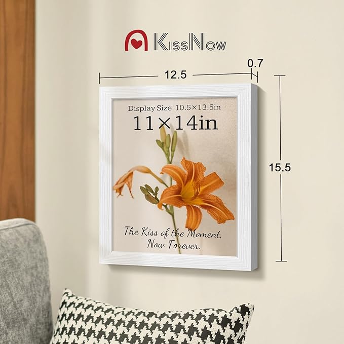 11x14 Picture Frame 2 Pack, White Solid Wood, Wall Gallery Poster Frame