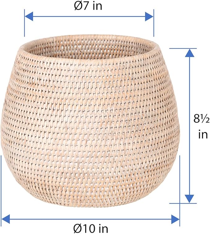 KOUBOO La Jolla Coco Rattan Bowl, White-Wash, Large Planter