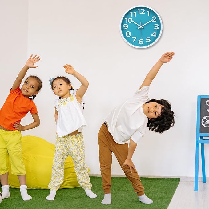 10 Inch Wall Clock Silent Non-Ticking,Modern Wall Clocks Battery Operated Easy to Read Quartz Analog Clock for Kitchen Bedroom Classroom School Bathroom Decor,Coastal Beach Theme (Aqua)