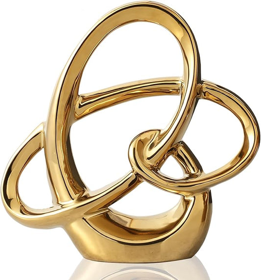 YUNSHID Modern Gold Decor Ceramic Geometric Sculpture, Abstract Home Accent & Tabletop Figurine for Living Room, Bedroom, Bathroom, Office, Shelf, Mantel - Wedding, Dining Room Centerpiece Decoration