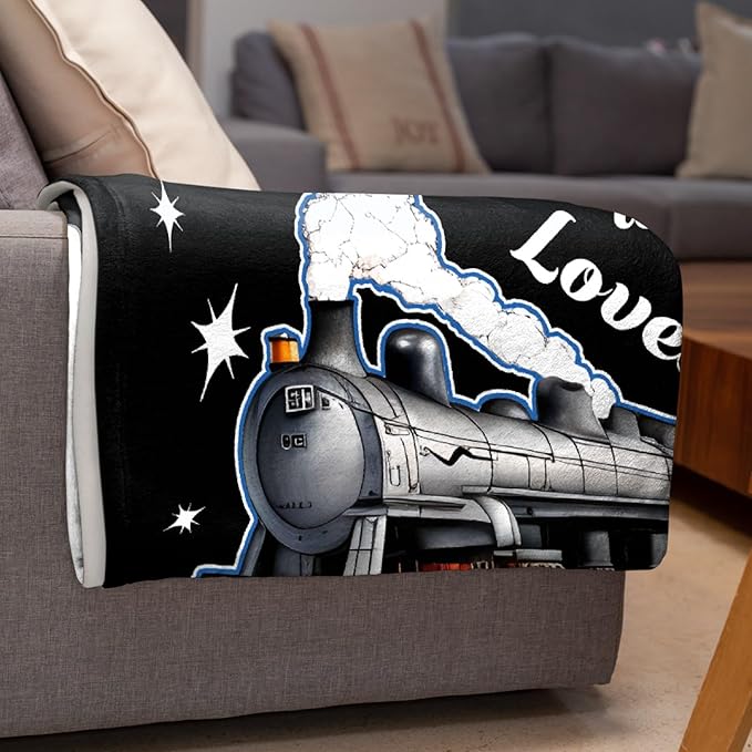 Boy Who Loves Trains Blanket Soft Blankets and Throws Flannel Cozy Lightweight Quilt Gift for Train Lovers for Bed Sofa Couch-40x30 Inches