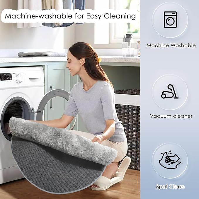 Amdrebio Tie-Dyed Light Grey Round Rugs for Living Room, 8x8 Rug, Extra Large Circle Area Rug for Bedroom, Soft Fluffy Carpet, Modern Floor Circular Rug, Big Shaggy Farmhouse Rug for Apartment