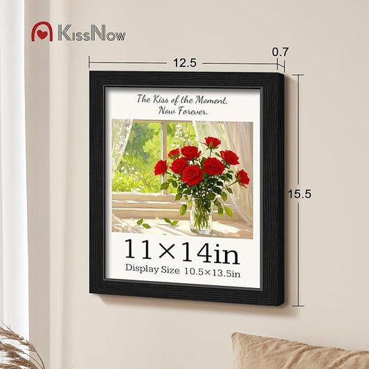 11x14 Picture Frame 2 Pack, Black Solid Wood, Wall Gallery Poster Frame
