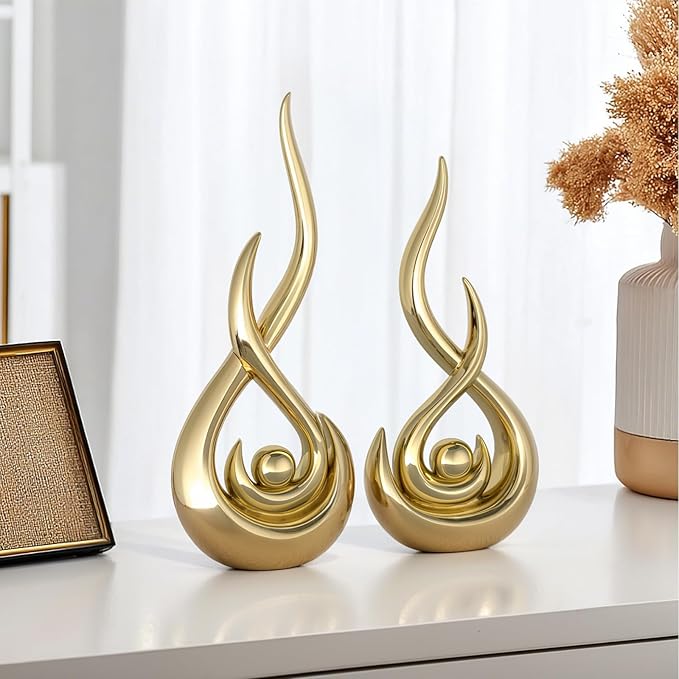 XMGZQ Modern Abstract Art Home Decor Accent,Contemporary Statues Coffee Table Decor for Living Room,Table Centerpieces for Dining Room,Ceramic Sculptures Knick Knacks for TV Stand Show Piece (Gold)