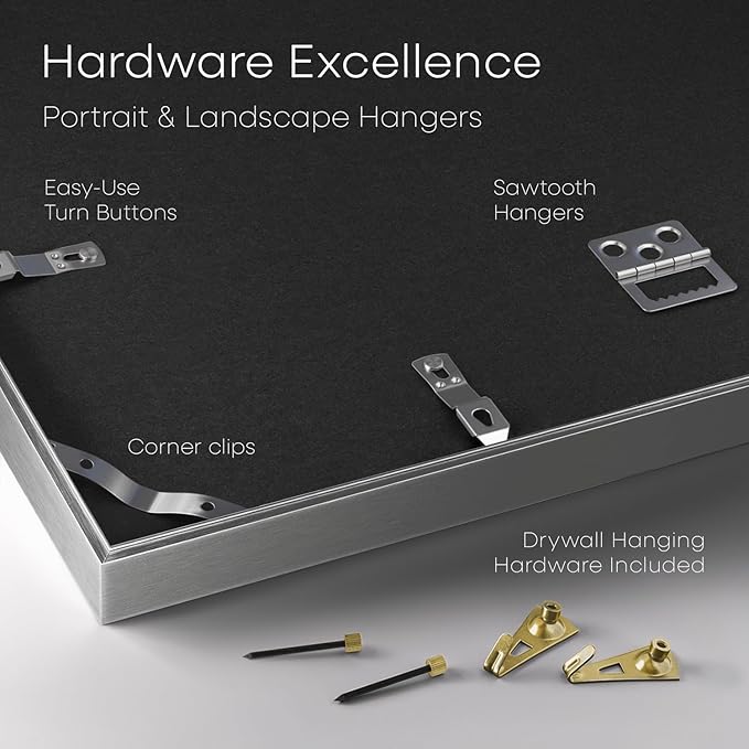 Homeforia Poster Silver Frame 24x36, High End Metal 24 x 36 Large Picture Frame with Mat 20 x 30 Photo, 24x36 Silver Frames Matted to 20x30 Print, 36x24 Thin Frames, Tempered Glass, Wall Kit, Set of 1