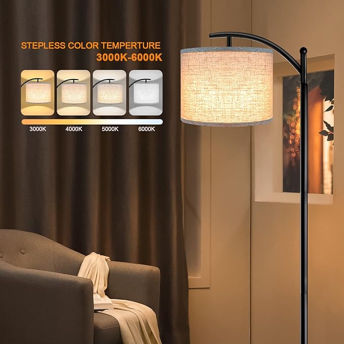 ROTTOGOON Floor Lamp for Living Room, 4 Color Temperature LED Floor Lamp with Remote Control & Foot Switch, LED Bulb Included, Modern Standing Lamp for Bedroom, Study Room, Office - Black