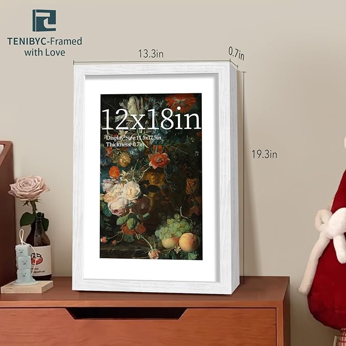 12x18 Frame Set of 4 - White, Textured Wood & HD Tempered Glass, 12x18 White Poster Frame, Vertical or Horizontal Wall Hanging - Gallery Decoration