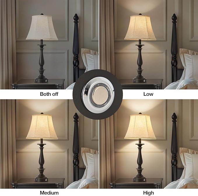 AIDENOEY 28.5" Traditional Table Lamp Set of 2, Rustic Farmhouse Table Lamps for Living Room Bedroom, Bedside Desk Lamps Vintage Nightstand Lamps with Silk Fabric Shades, Oil Rubbed Bronze