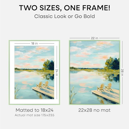 Homeforia 22x28 Sage Green Picture Frame, High End Metal 22x28 Poster Frames with Mat 18x24 inch Photo, 22 x 28 Thin Frame Matted to 18 x 24 Art, 28x22 Large Frames, Tempered Glass, Wall Kit, Set of 1