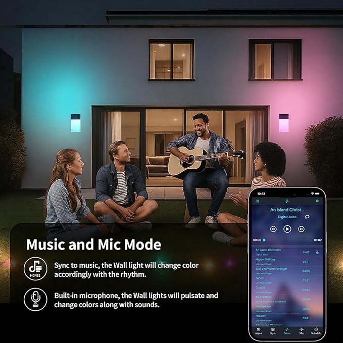 Outdoor Wall Lights RGB, 1500LM Smart Exterior Porch Sconces Wall Mounted Lighting, IP65 Waterproof, DIY Lighting for Garden, Garage and Patio - Ideal for Festivals The Christmas and Parties, 1 Pack