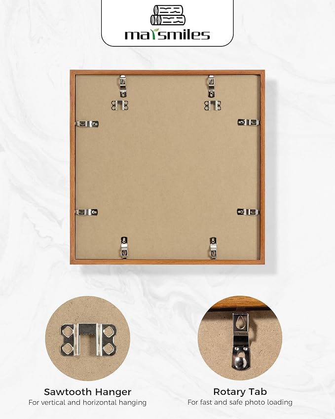 Marsmiles 16x16 Wooden Picture Frame, USA-Sourced Natural Oak Solid Wood Photo Frame with Real Glass for Display Pictures 12x12 with Mat or 16x16 without Mat, Teak, 2 Pack