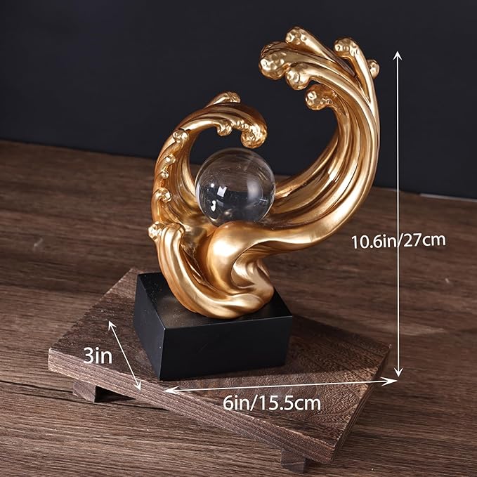 Modern Abstract Decorative Wave Statue, Gold Abstract Art Home Decor,Crystal Ball Art Wave Resin Sculpture, Office Desk Stand, Dining Table Center Decorative Aesthetics (Gold)