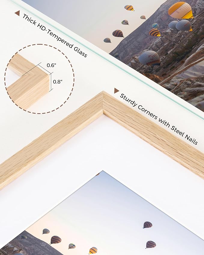 Marsmiles 16x24 Wooden Picture Frame, USA-Sourced Natural Oak Solid Wood Photo Frame with Real Glass for Display Pictures 12x18 with Mat or 16x24 without Mat, Natural, 2 Pack