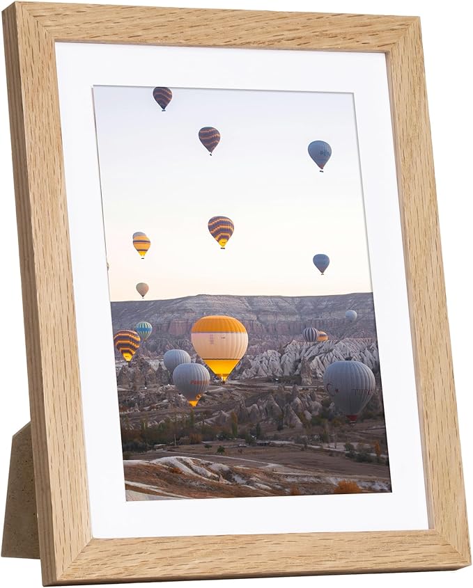 Marsmiles 6x8 Wooden Picture Frame, USA-Sourced Natural Oak Solid Wood Photo Frame with Plexiglass for Display Pictures 5x7 with Mat or 6x8 without Mat, Natural, 1 Pack