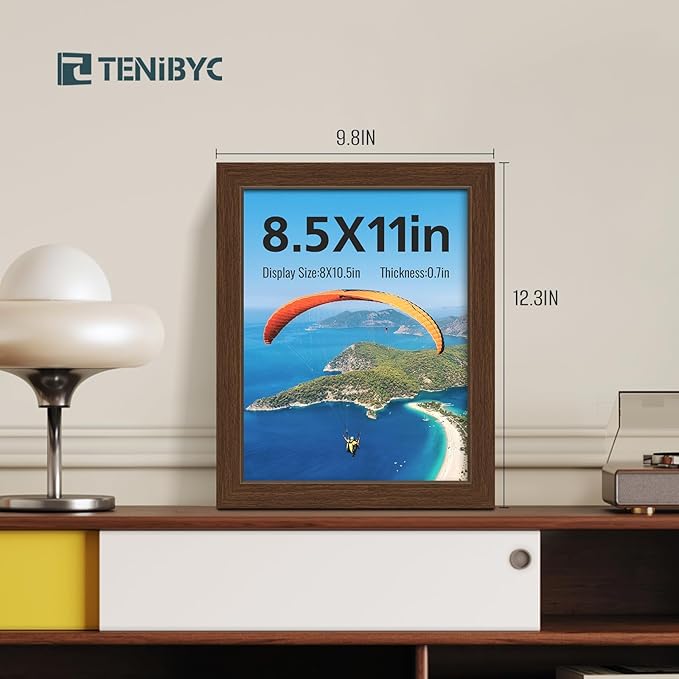 8.5 by 11 Picture Frame 4 Pack - HD Tempered Glass, Natural Wood Certificate Frame, Table Top or Wall Gallery Frame