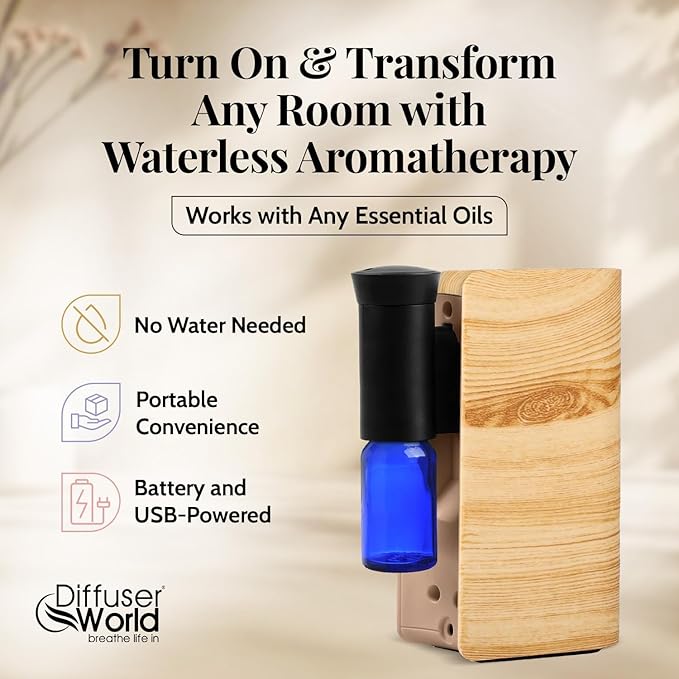 Aroma-Ace Mini Essential Oil Diffuser for Home Scent Diffusers - Portable Waterless Aromatherapy Diffusers with Rechargeable Battery, Nebulizing Atomizer Air Diffuser for Home - Woodgrain