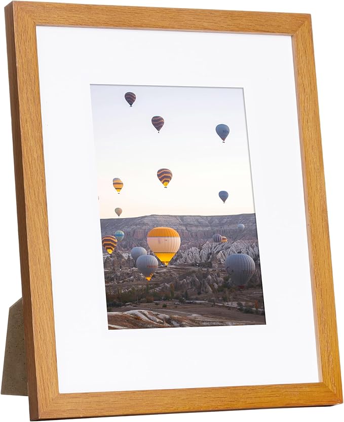 Marsmiles 8x10 Wooden Picture Frame, USA-Sourced Natural Oak Solid Wood Photo Frame with Plexiglass for Display Pictures 5x7 with Mat or 8x10 without Mat, Teak, 1 Pack
